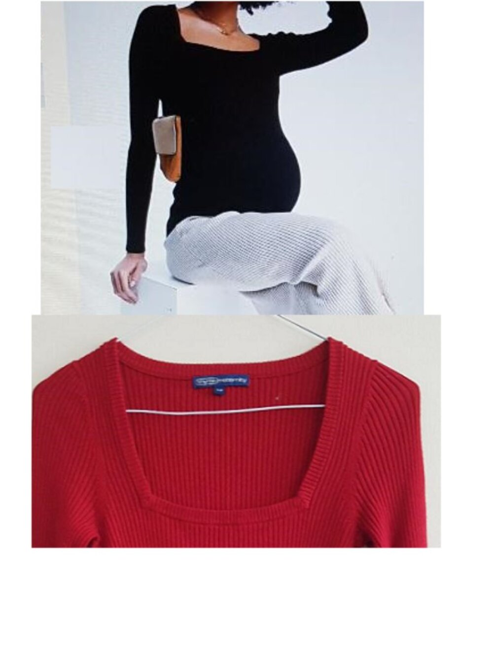 Maternity Red Ribbed Square-neck Sweater by thyme maternity Size S